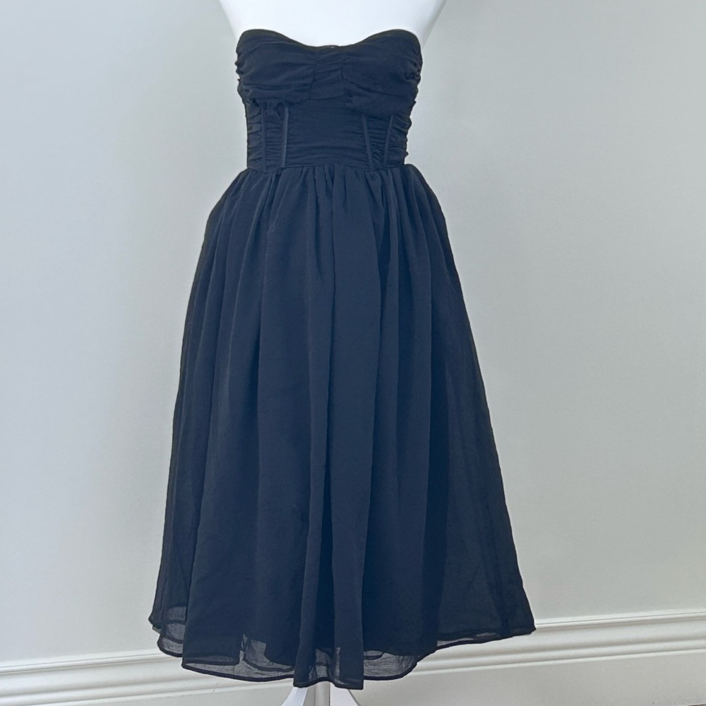 Black Strapless Midi Dress